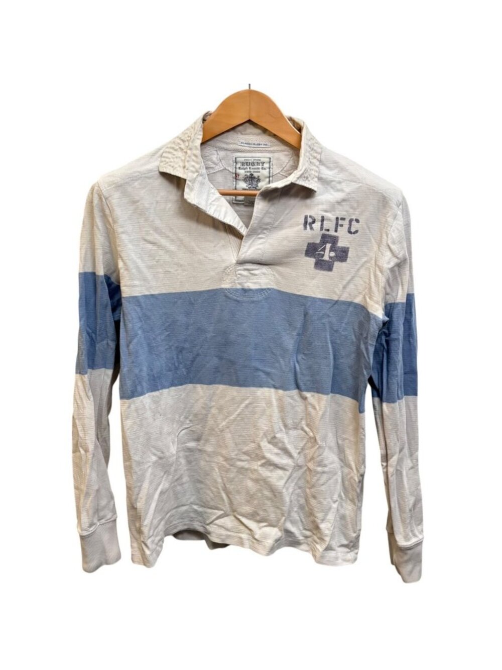 Vintage Ralph Lauren Rugby R.L.F.C. Shirt S Collar Graphic Patch Striped Number